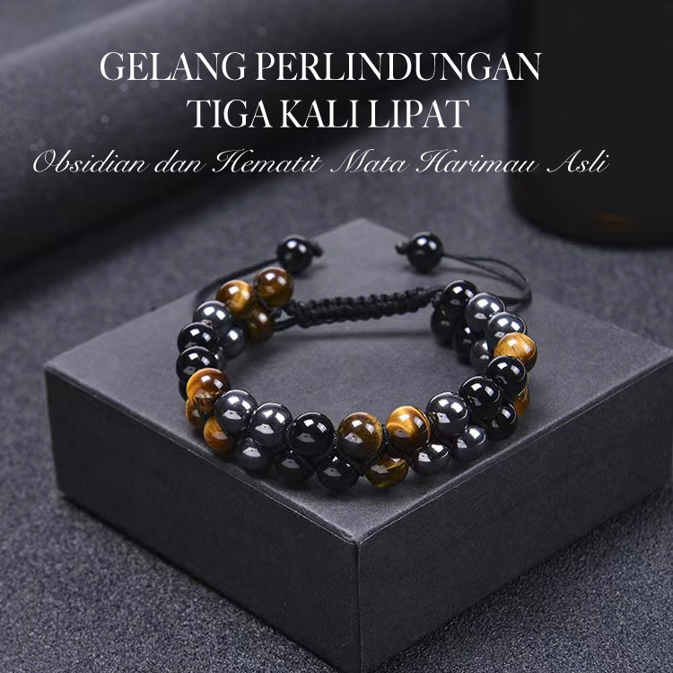 Potongan kedua hanya 120rb - Gelang Batu Akik Mata Harimau Alami dengan Perlindungan Tiga Kali Lipat - Dapat Disesuaikan, dengan Kotak Perhiasan, Garansi 1 Tahun