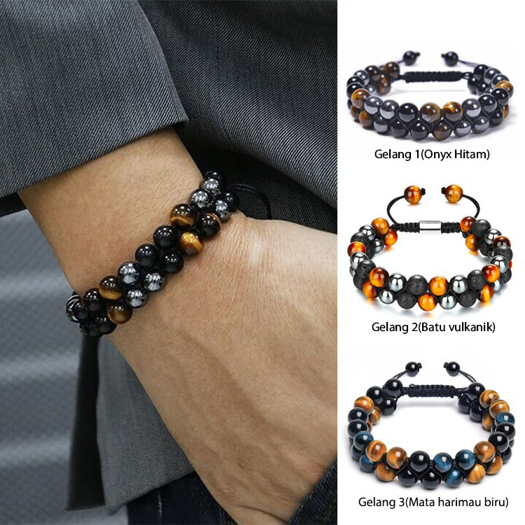 Potongan kedua hanya 120rb - Gelang Batu Akik Mata Harimau Alami dengan Perlindungan Tiga Kali Lipat - Dapat Disesuaikan, dengan Kotak Perhiasan, Garansi 1 Tahun