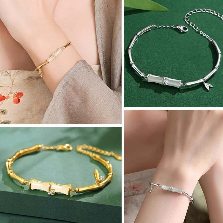 Gelang Segmen Bambu Giok Hetian - Membawa kesehatan dan keberuntungan, termasuk kotak perhiasan gratis.