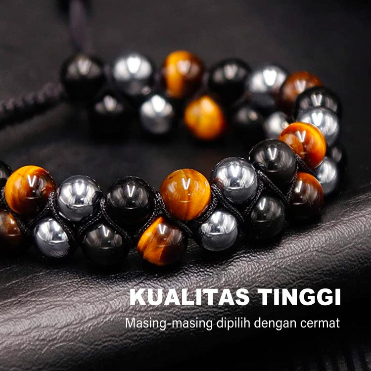 Potongan kedua hanya 120rb - Gelang Batu Akik Mata Harimau Alami dengan Perlindungan Tiga Kali Lipat - Dapat Disesuaikan, dengan Kotak Perhiasan, Garansi 1 Tahun