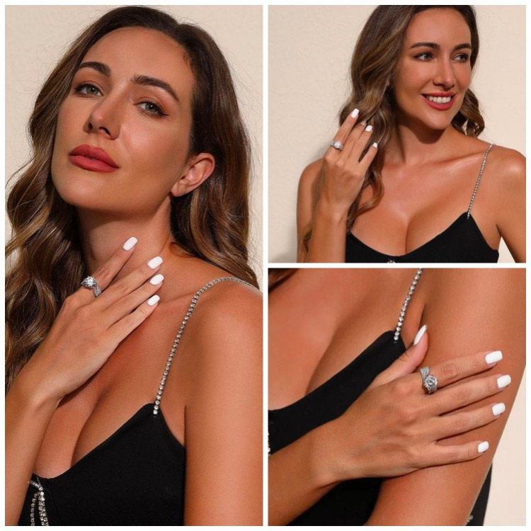 Beli cincin dan dapatkan anting gratis - cincin moissanite super berkilau 5 karat - termasuk kotak hadiah. Bersertifikat GRA. Dikirim dari Jakarta