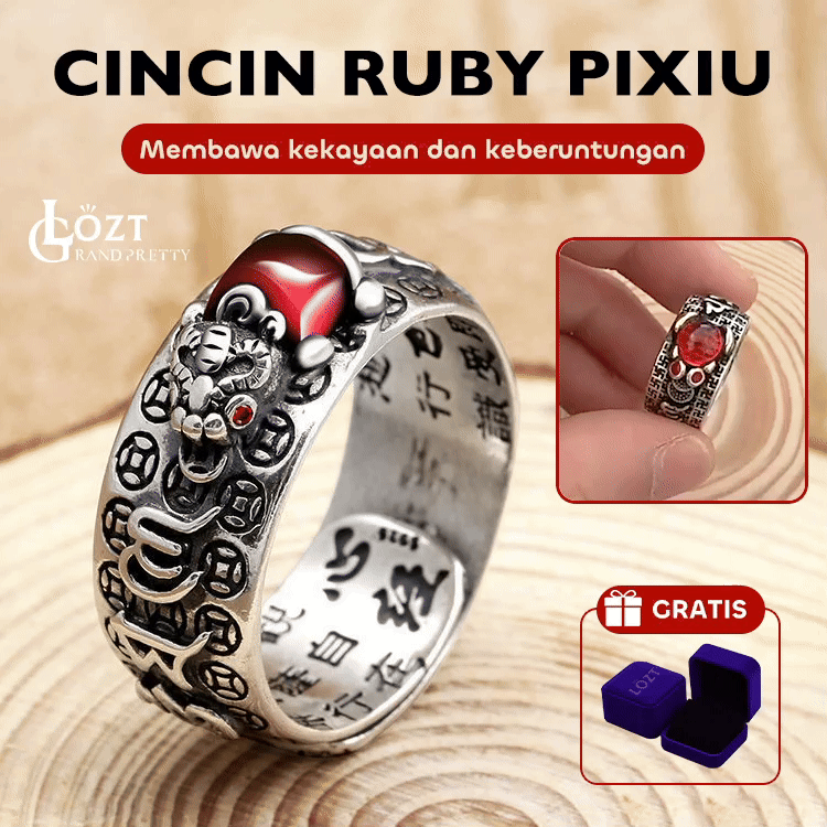 Promosi Hari Kemerdekaan Potongan kedua hanya berharga 70rb - Cincin Ruby Pixiu - Membawa Kekayaan dan Keberuntungan - Unisex, Ukuran Dapat Disesuaikan, Kotak Hadiah Gratis