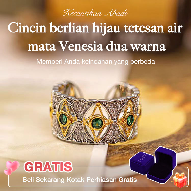 Cincin berlian hijau tetesan air mata Venesia dua warna emas-Simbol kemewahan dan kemuliaan. Membawa keberuntungan dan kekayaan