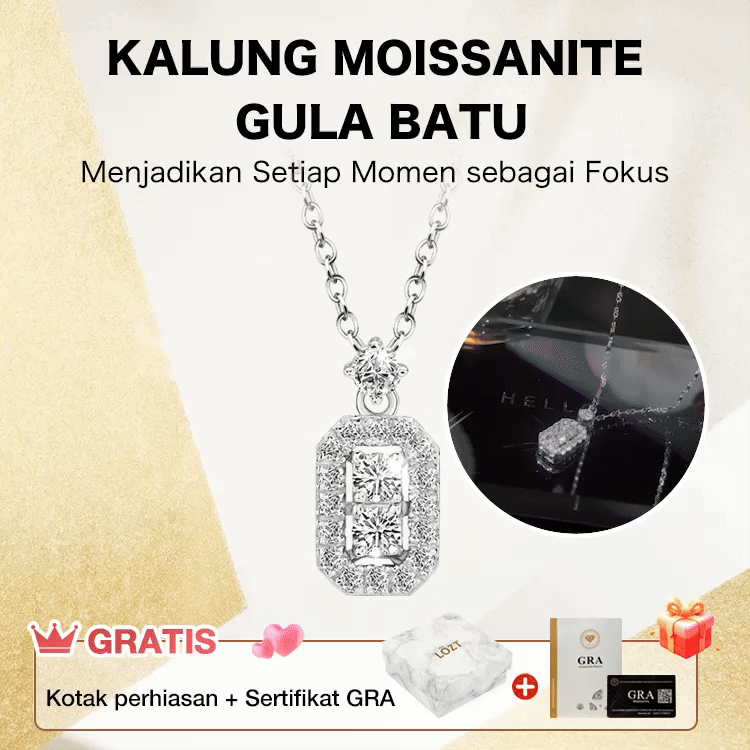 Kalung Sugar Cube Moissanite - Sertifikat GRA. Kotak perhiasan gratis