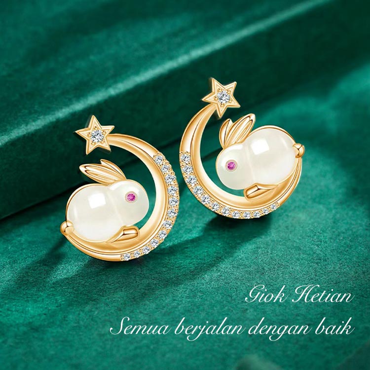 Kelinci giok Mendarat di Bulan Beruntung Kalung Indah