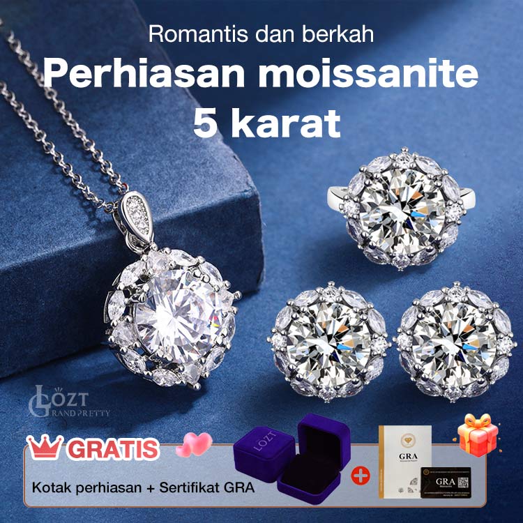 Promosi Ramadhan - Set Perhiasan Moissanite 5 Karat - Sertifikat GRA, kotak hadiah gratis