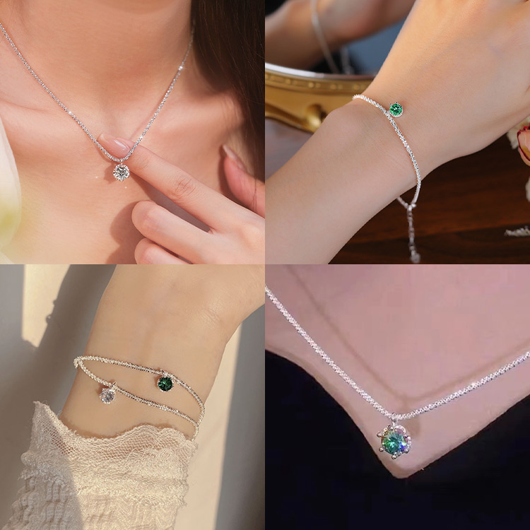 Promosi Tahun Baru Islam - Set Gelang Kalung Moissanite Berkilau - Sertifikat GRA. Kotak perhiasan gratis